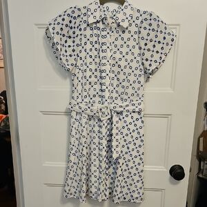 Elegant White and Blue Patterned Mini Dress